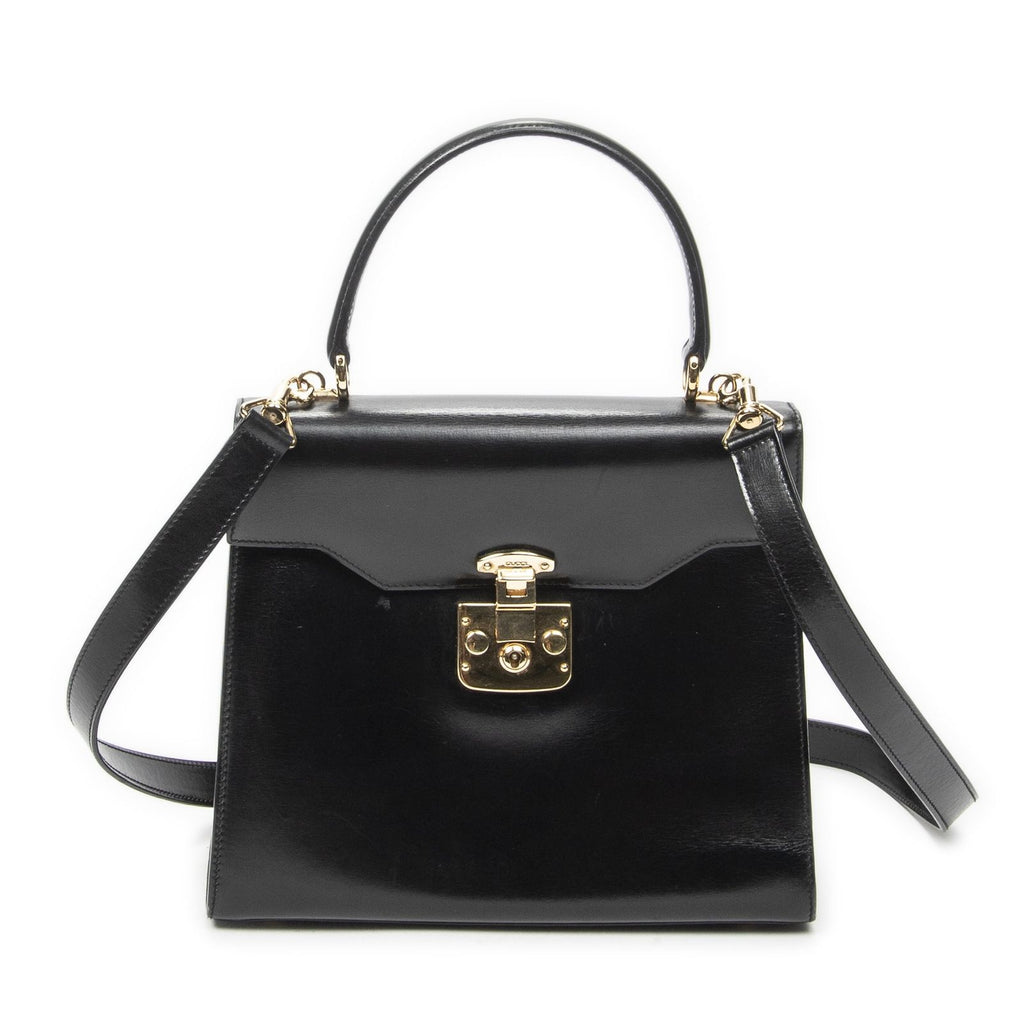 Gucci Vintage Flap Top Handle Black Smooth Calfskin