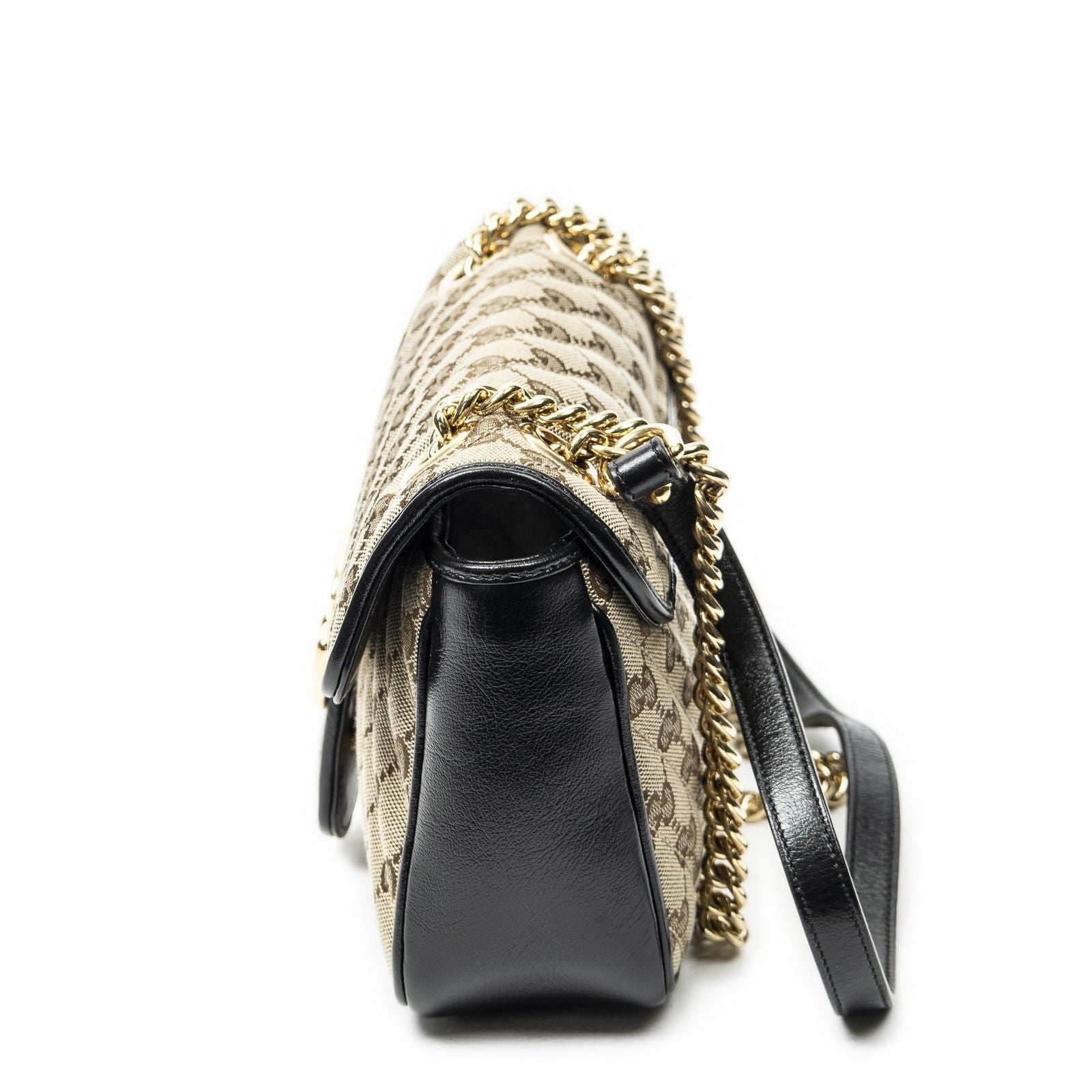 Gucci Medium GG Marmont Flap Beige Black Matelasse Canvas — view 3