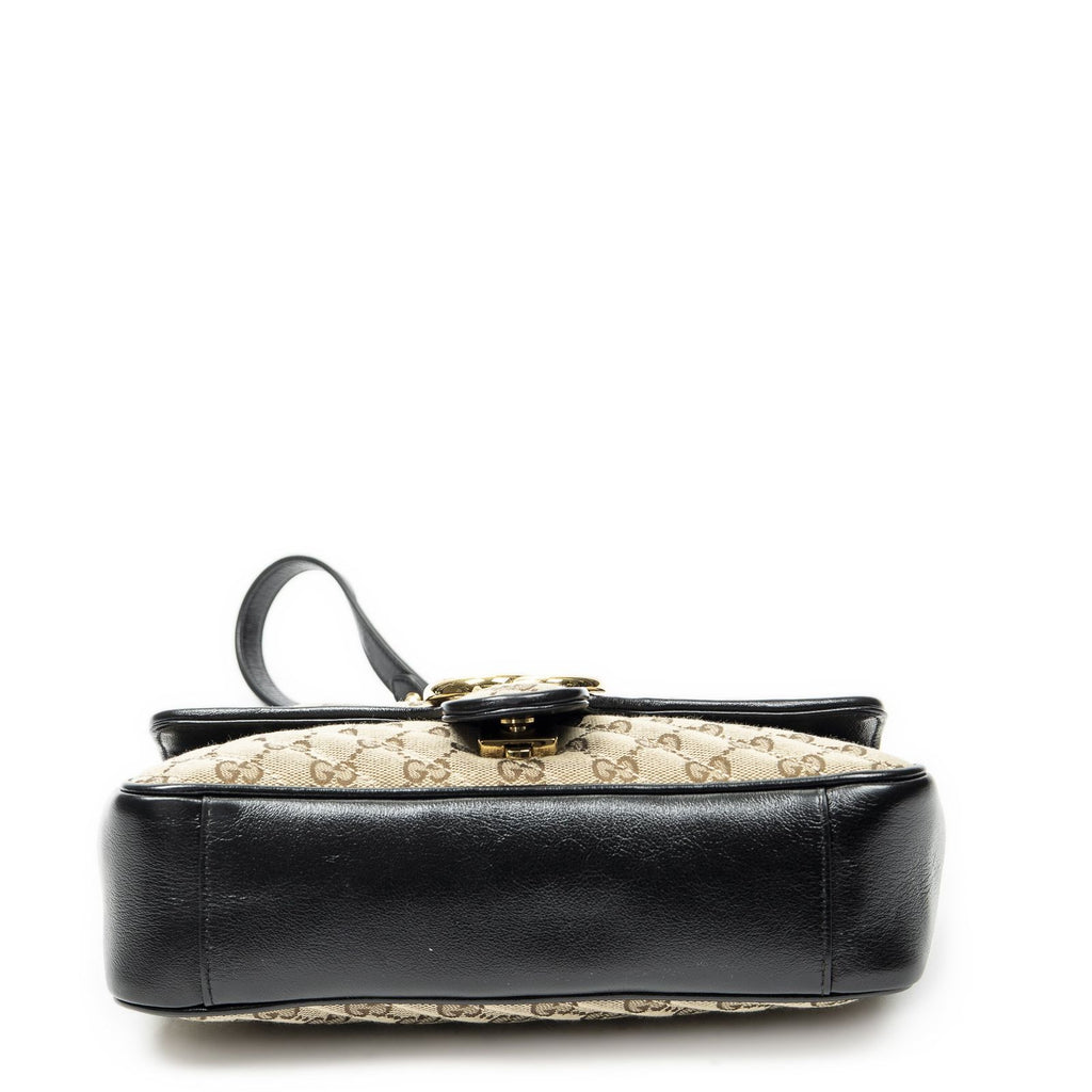 Gucci Medium GG Marmont Flap Beige Black Matelasse Canvas — view 6