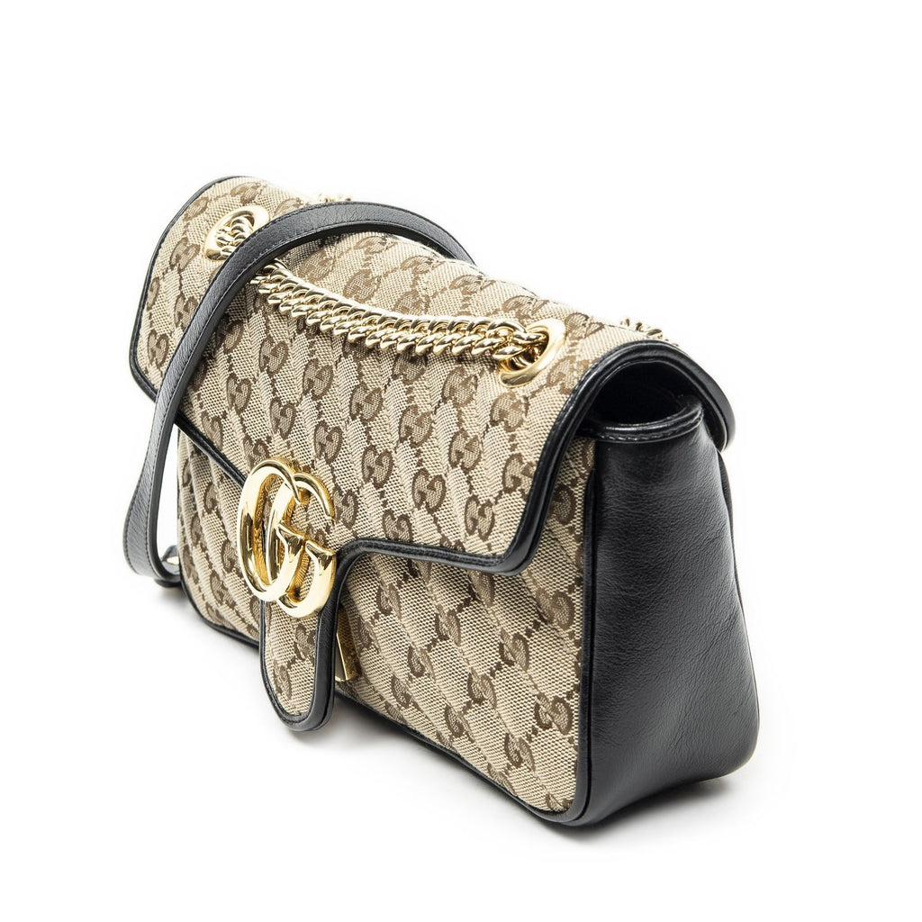 Gucci Medium GG Marmont Flap Beige Black Matelasse Canvas — view 2
