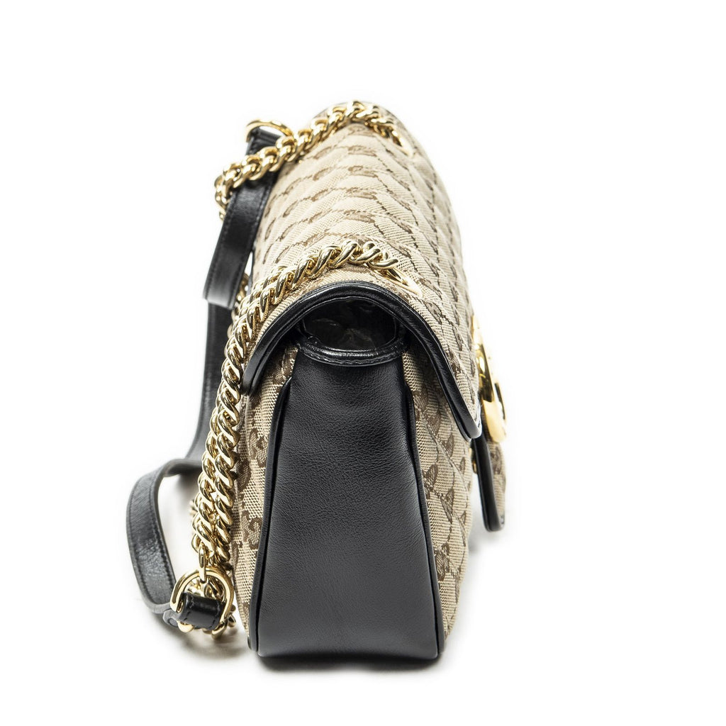 Gucci Medium GG Marmont Flap Beige Black Matelasse Canvas — view 4