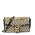 Gucci Medium GG Marmont Flap Beige Black Matelasse Canvas