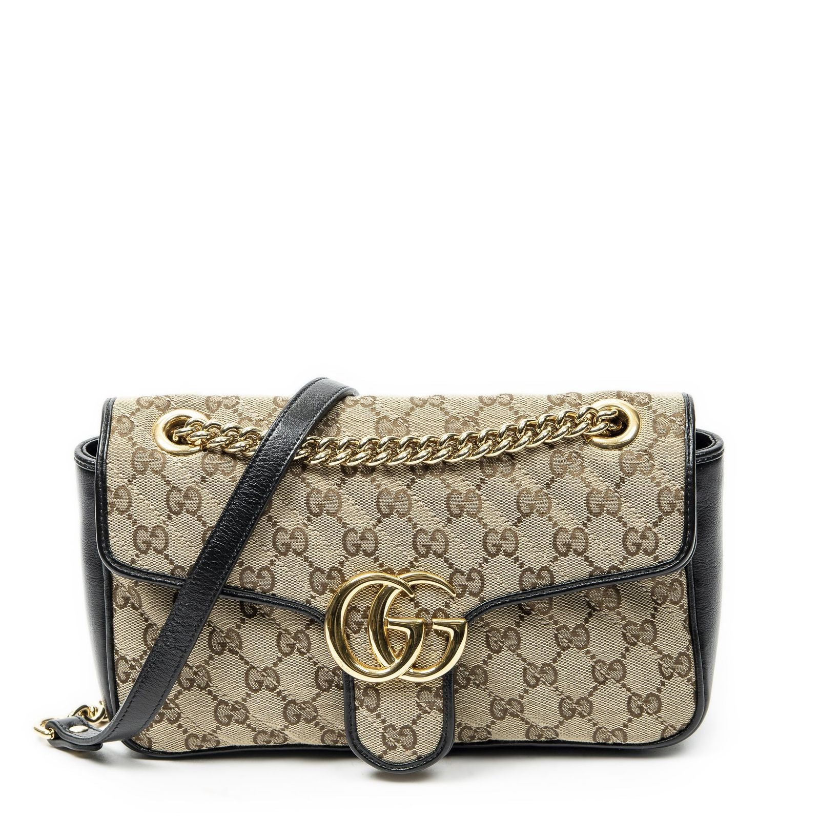 Gucci Medium GG Marmont Flap Beige Black Matelasse Canvas