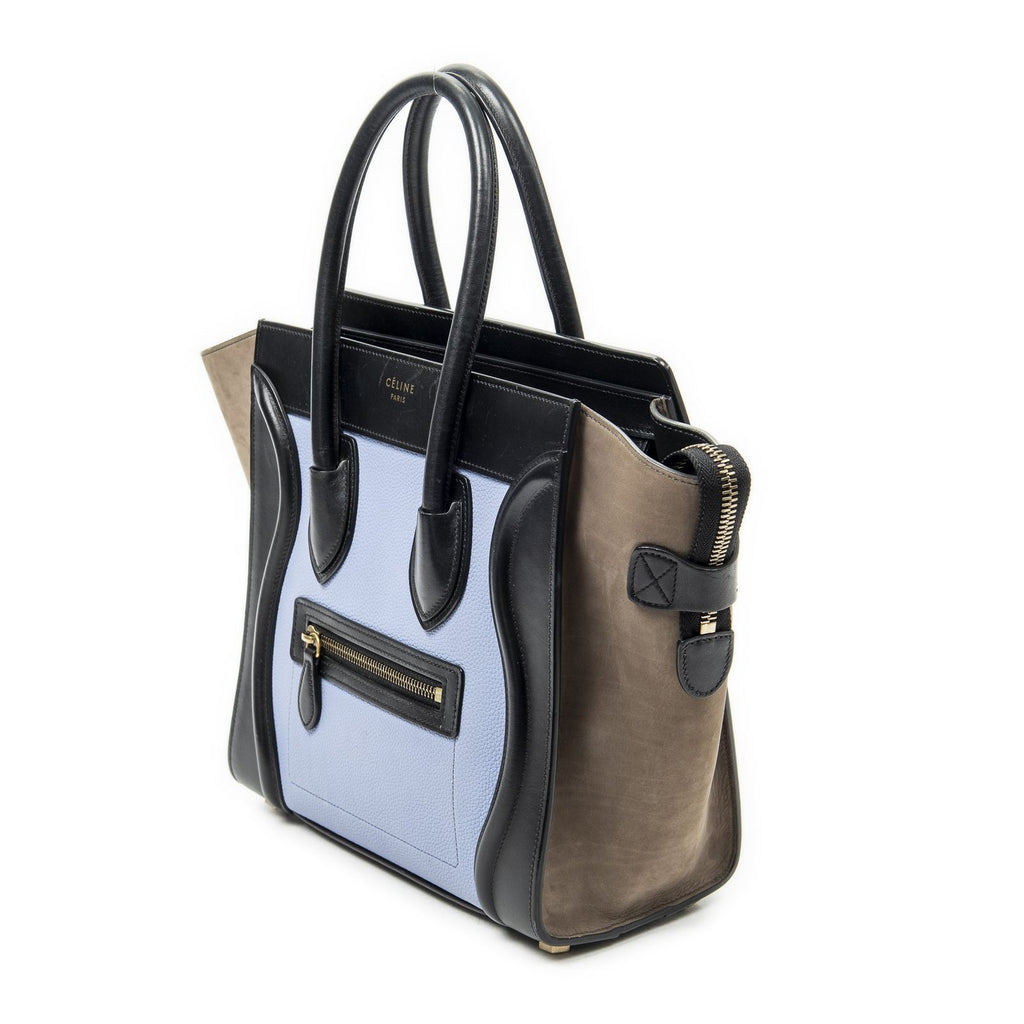 Celine Micro Luggage Blue Black Brown Gray Calfskin Leather — view 2