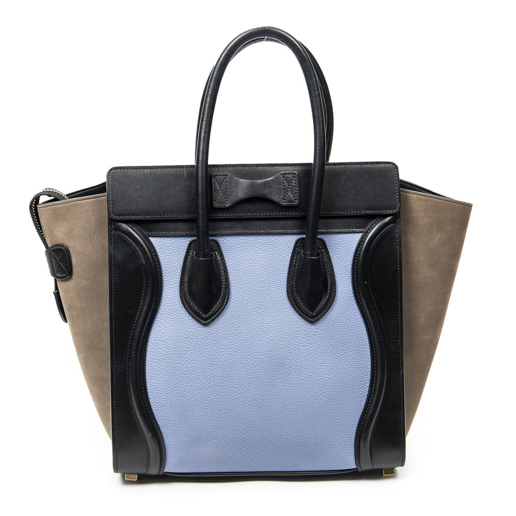 Celine Micro Luggage Blue Black Brown Gray Calfskin Leather — view 5