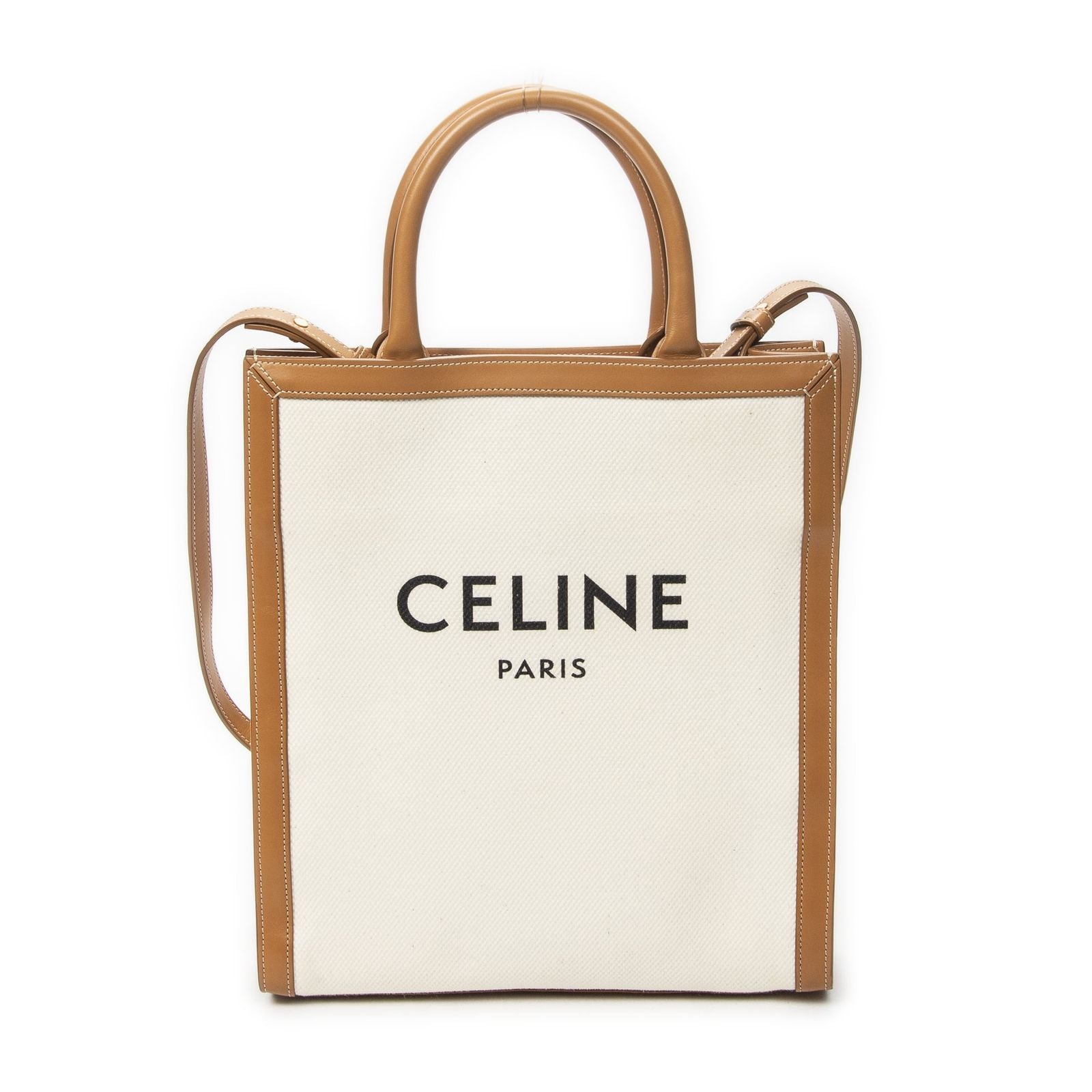 Celine Small Vertical Cabas Tote Ivory Tan Floral Canvas