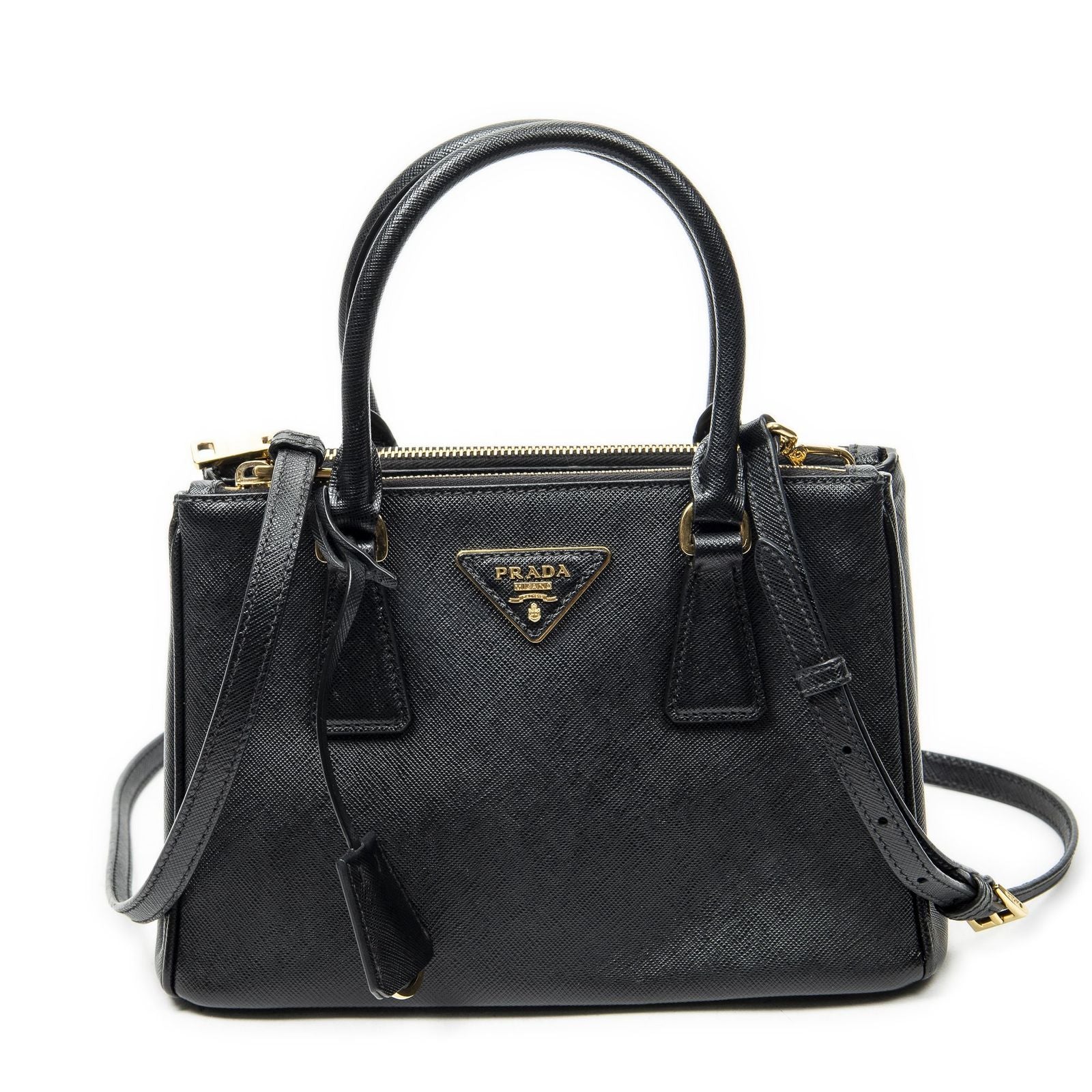Prada Large Double Zip Galleria Tote Black Saffiano Leather