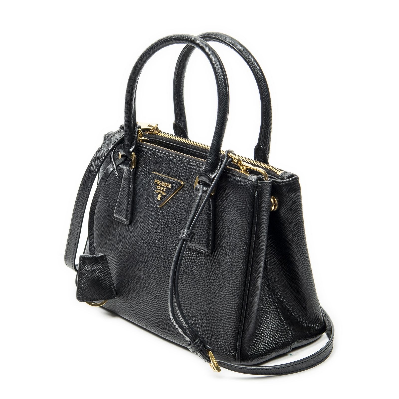 Prada Large Double Zip Galleria Tote Black Saffiano Leather — view 2