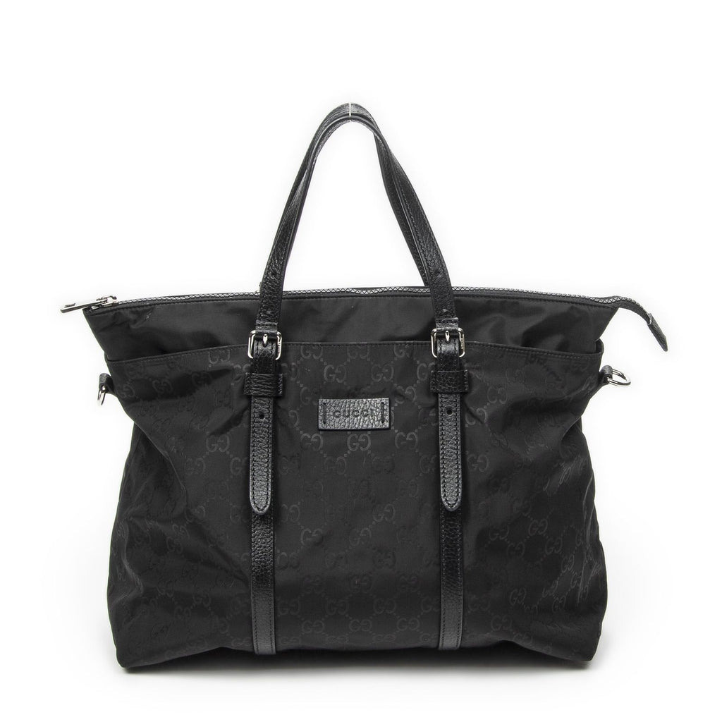Gucci Zip Shopping Tote Black Guccissima Nylon