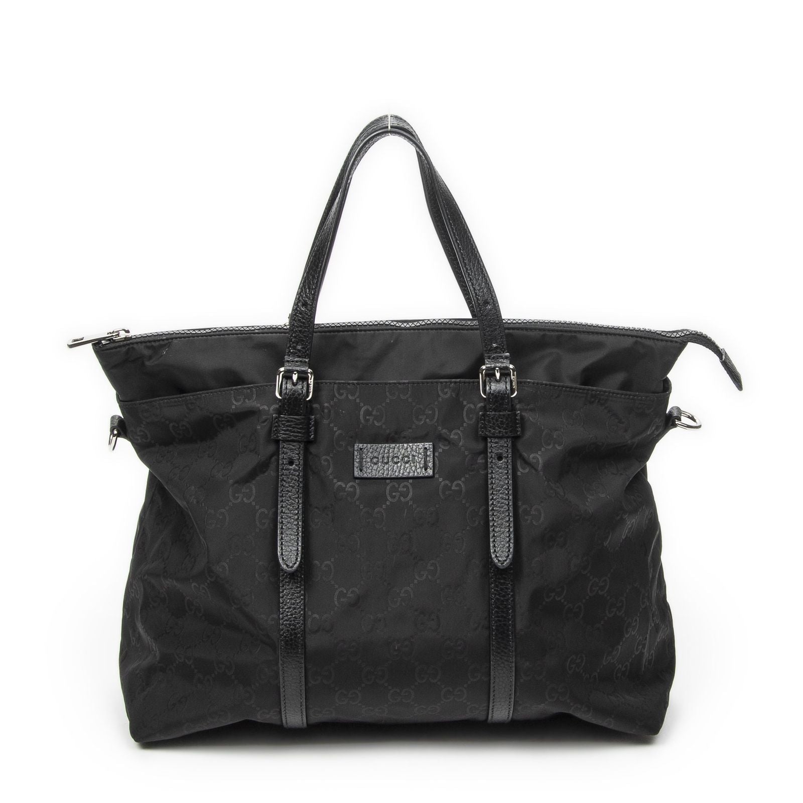 Gucci Zip Shopping Tote Black Guccissima Nylon