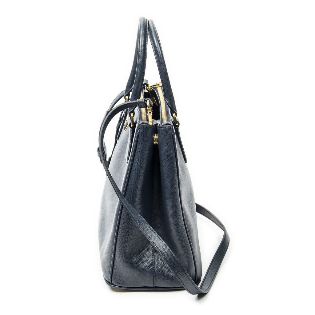 Prada Large Double Zip Galleria Tote Navy Saffiano Leather — view 3