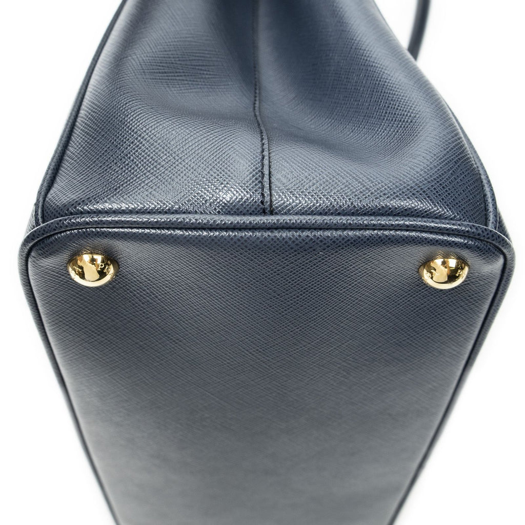 Prada Large Double Zip Galleria Tote Navy Saffiano Leather — view 8