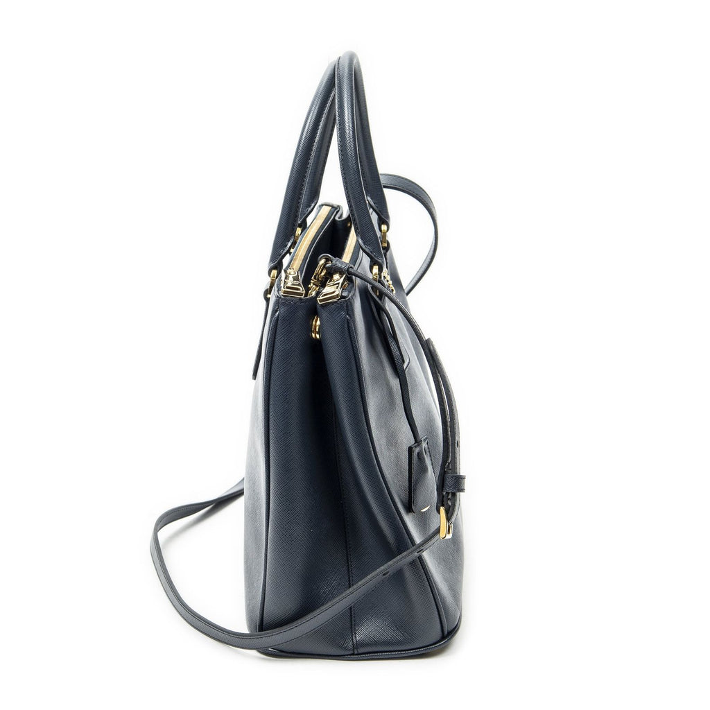 Prada Large Double Zip Galleria Tote Navy Saffiano Leather — view 4