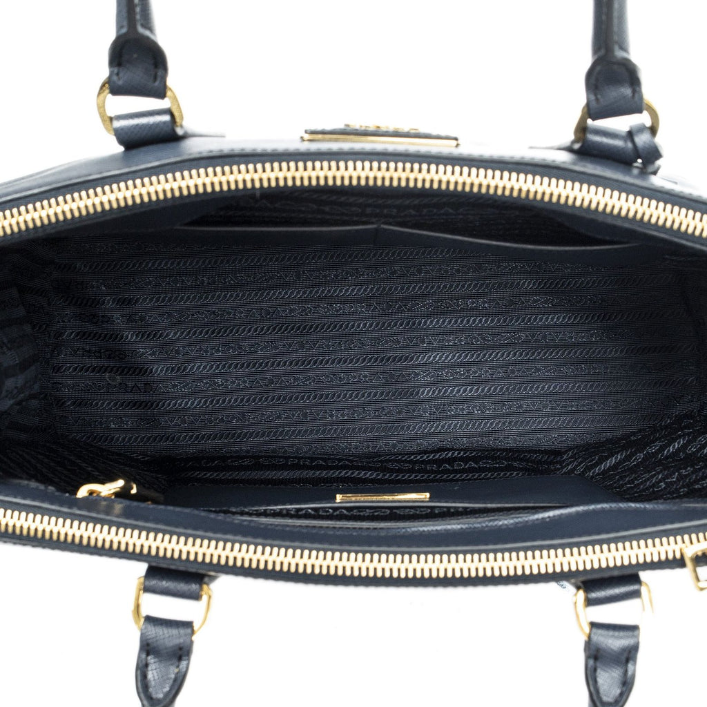 Prada Large Double Zip Galleria Tote Navy Saffiano Leather — view 9
