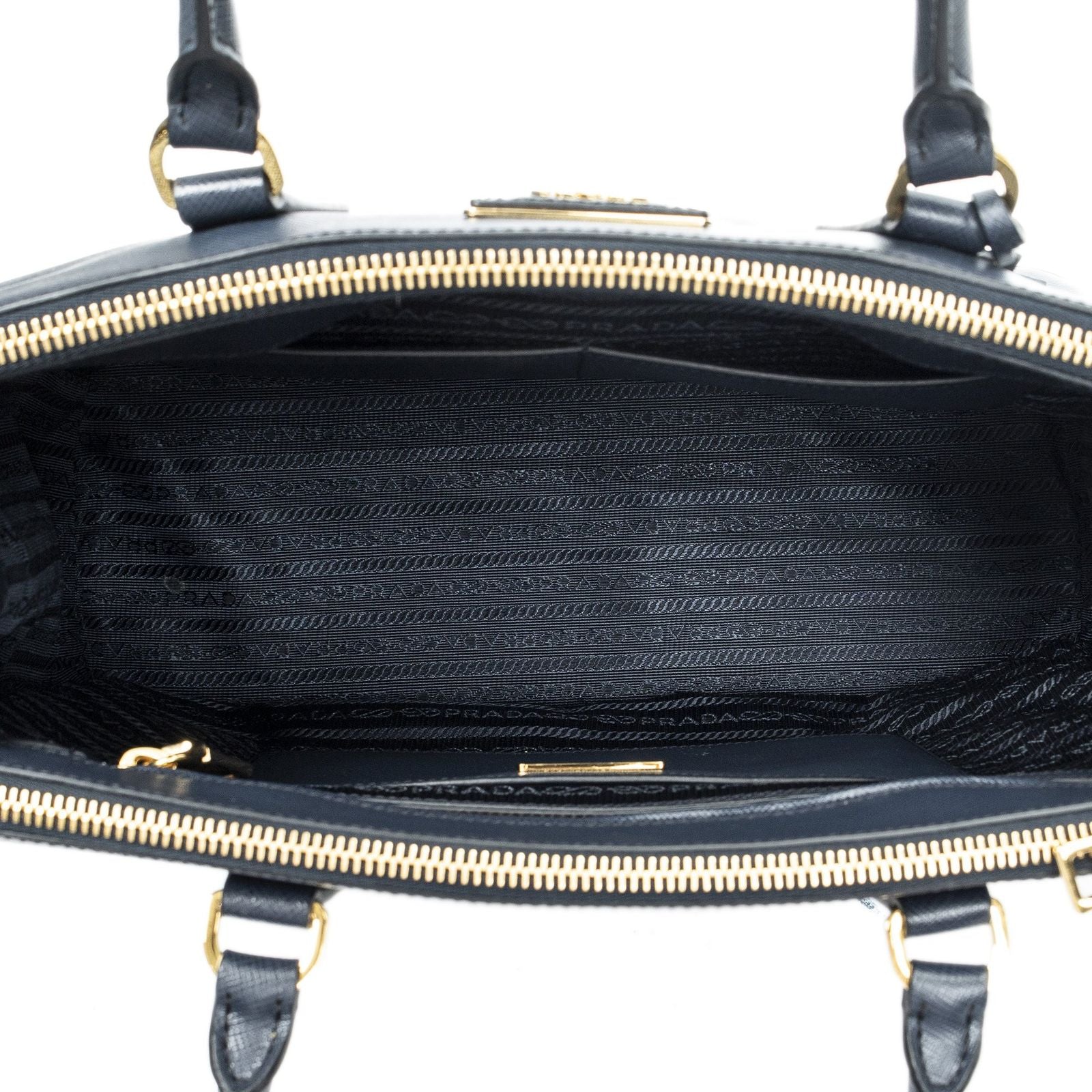Prada Large Double Zip Galleria Tote Navy Saffiano Leather — view 9