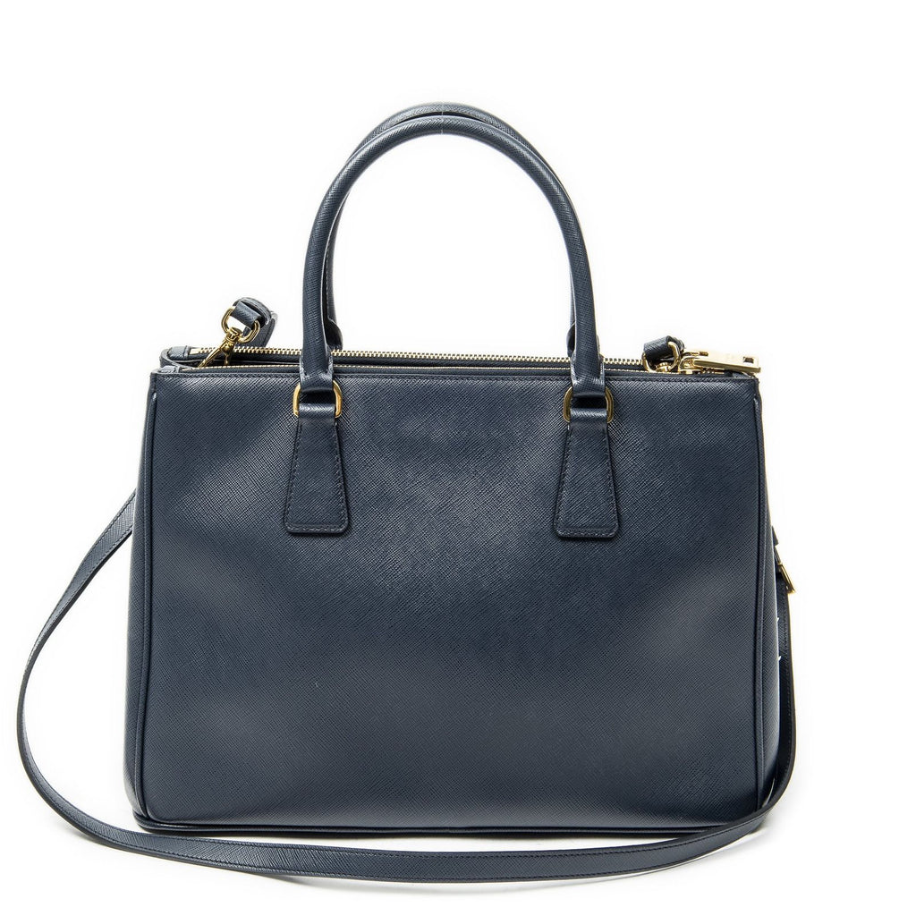 Prada Large Double Zip Galleria Tote Navy Saffiano Leather — view 5