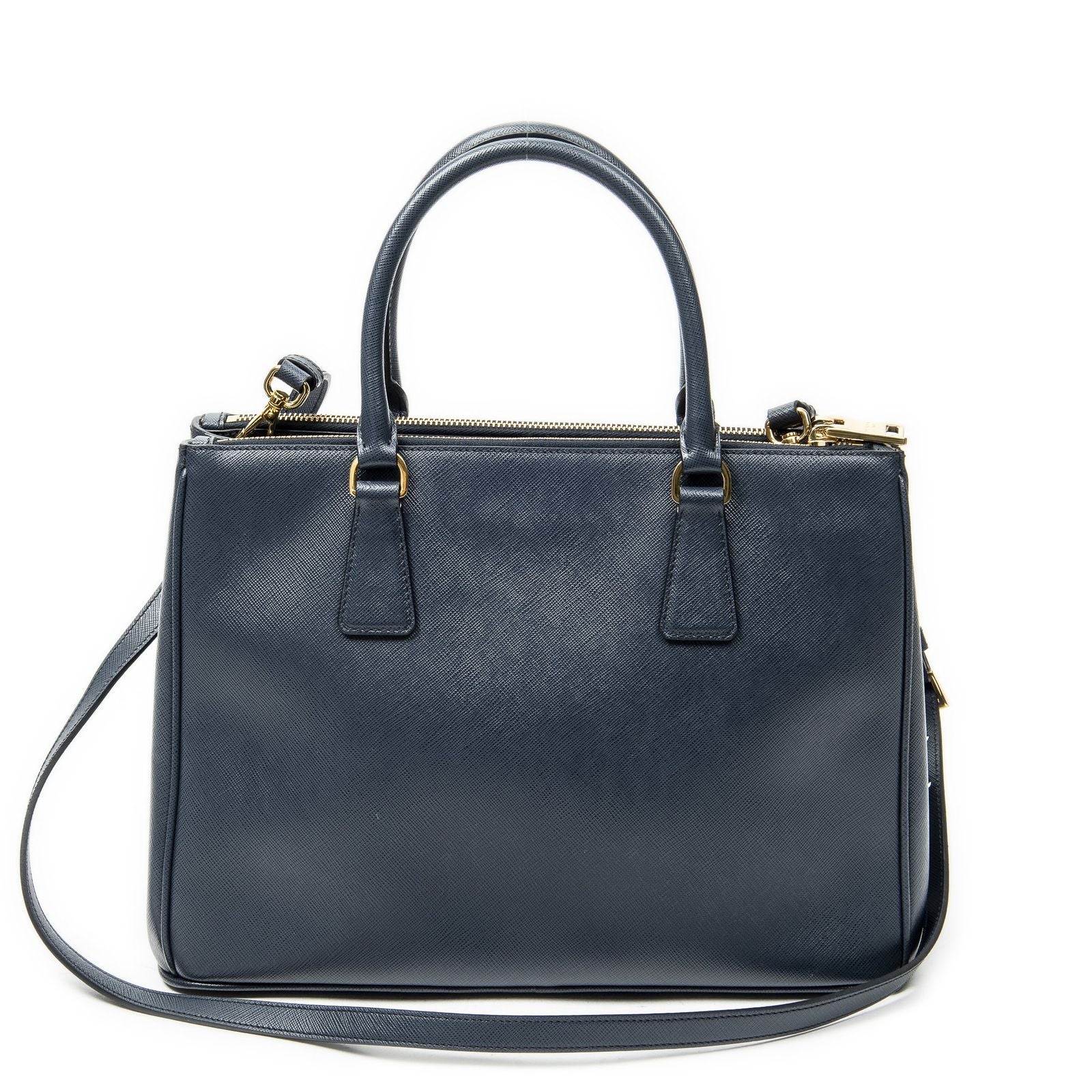Prada Large Double Zip Galleria Tote Navy Saffiano Leather — view 5