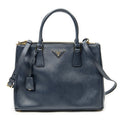 Prada Large Double Zip Galleria Tote Navy Saffiano Leather