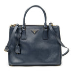 Prada Large Double Zip Galleria Tote Navy Saffiano Leather