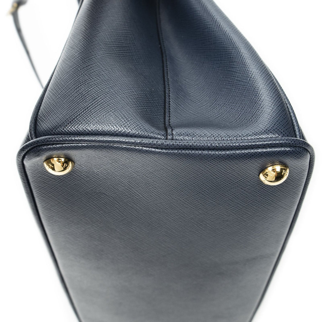 Prada Large Double Zip Galleria Tote Navy Saffiano Leather — view 7