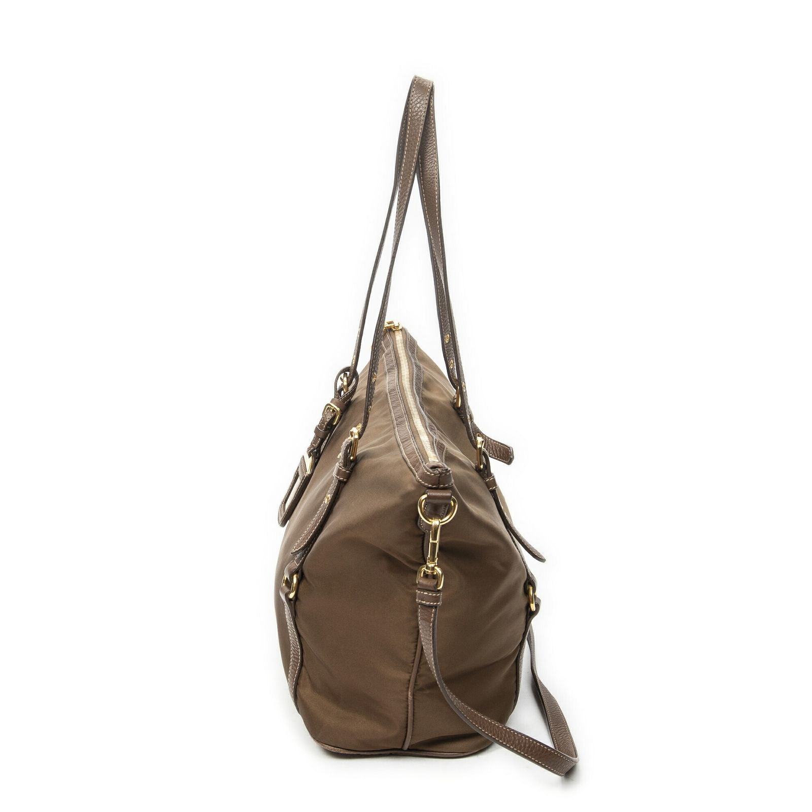 Prada Zip Shopping Tote Brown Nylon Canvas — view 3