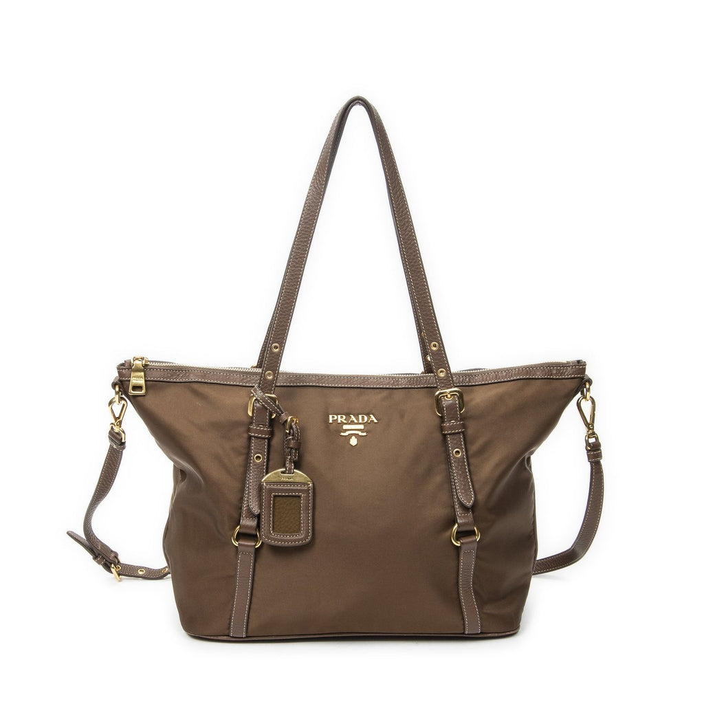 Prada Zip Shopping Tote Brown Nylon Canvas