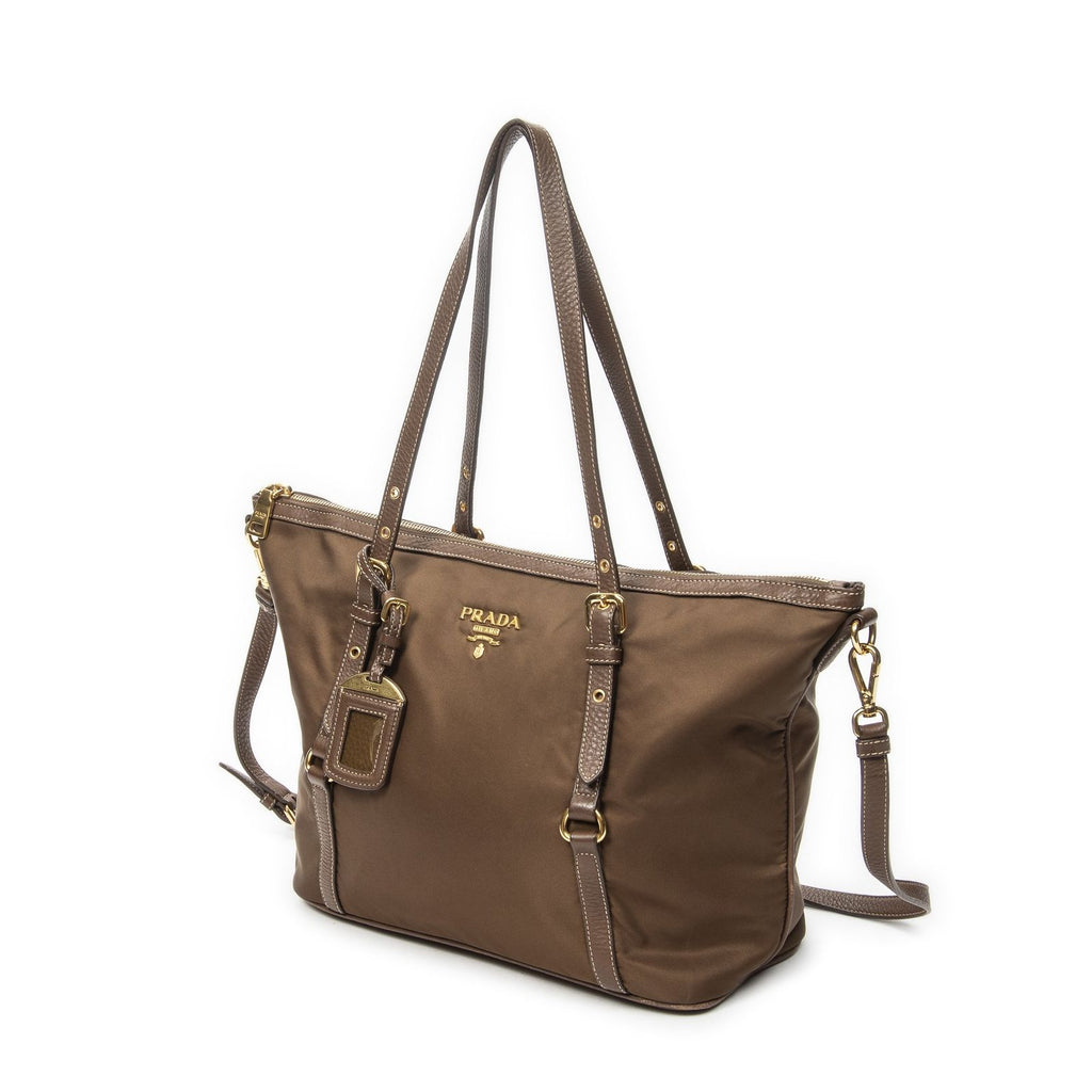 Prada Zip Shopping Tote Brown Nylon Canvas — view 2