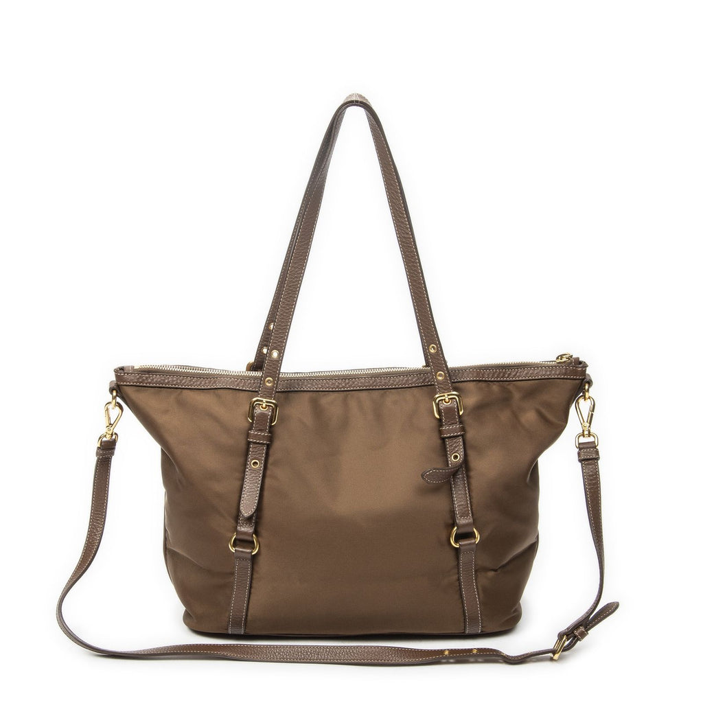 Prada Zip Shopping Tote Brown Nylon Canvas — view 5