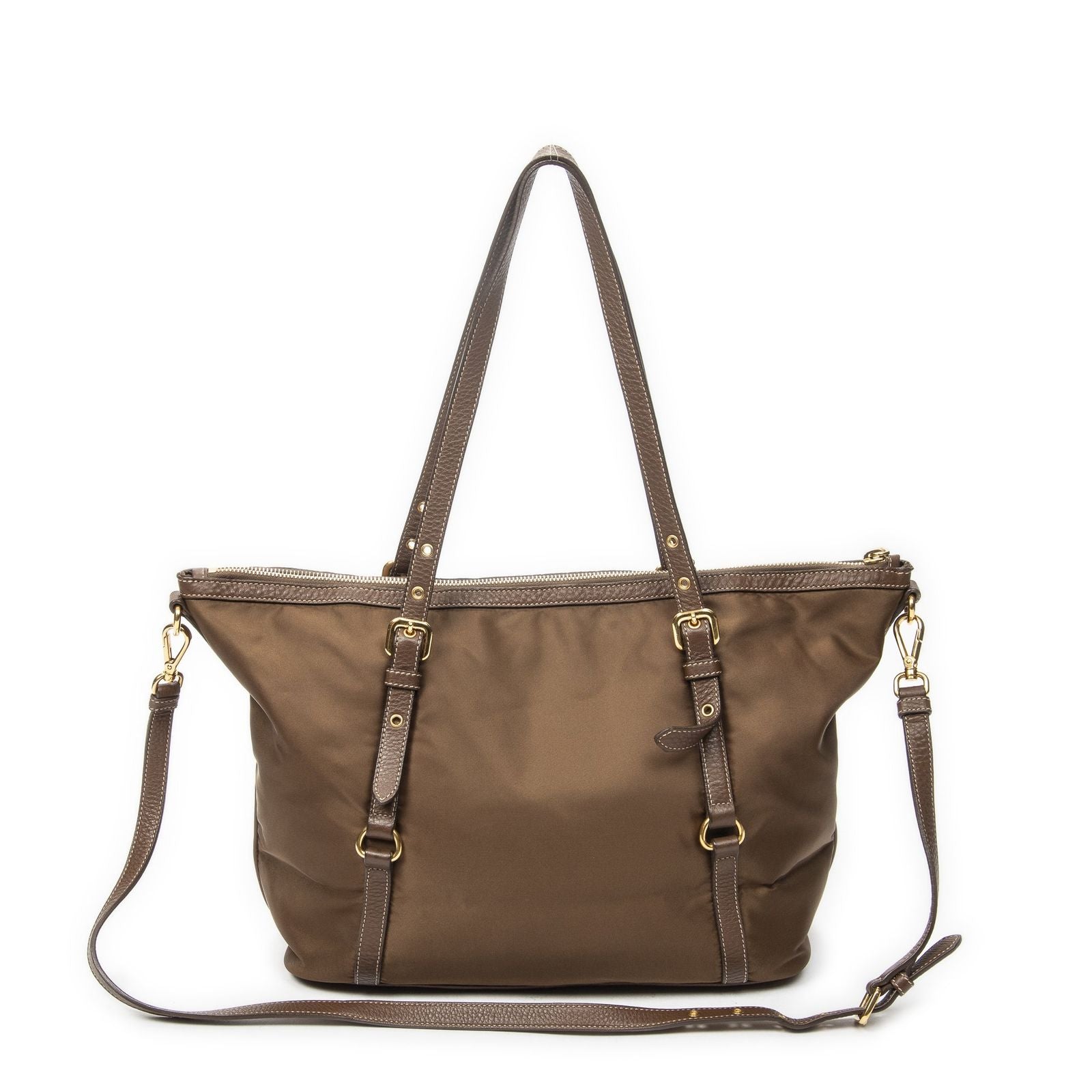 Prada Zip Shopping Tote Brown Nylon Canvas — view 5