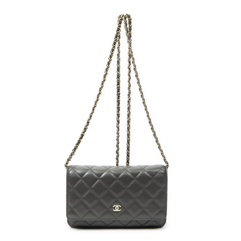 Chanel Classic Chain Wallet Dark Gray Quilted Lambskin Leather