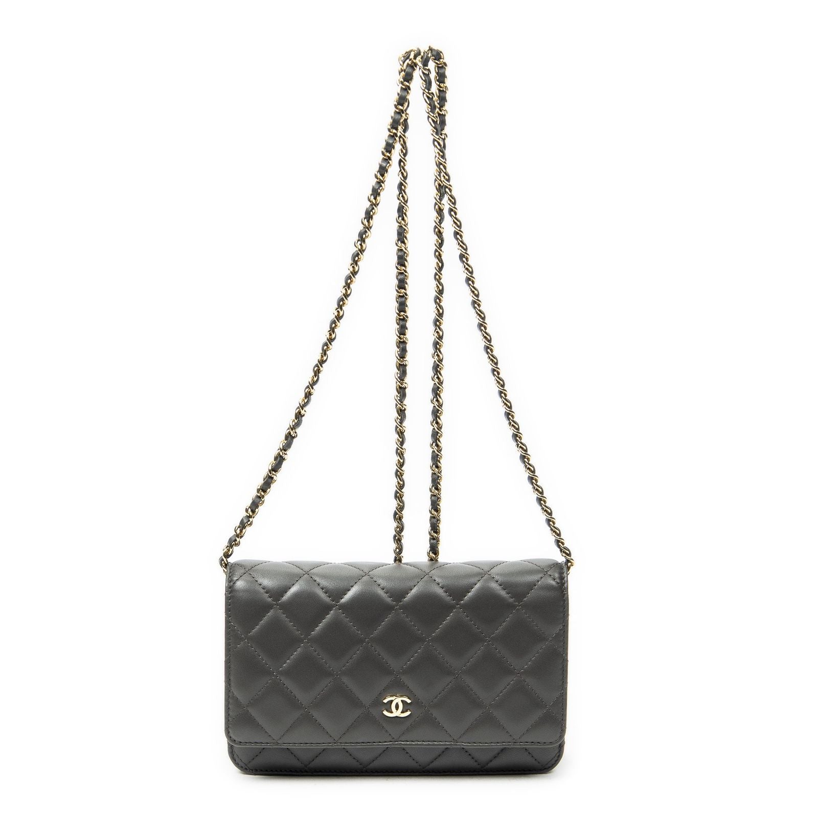 Chanel Classic Chain Wallet Dark Gray Quilted Lambskin Leather