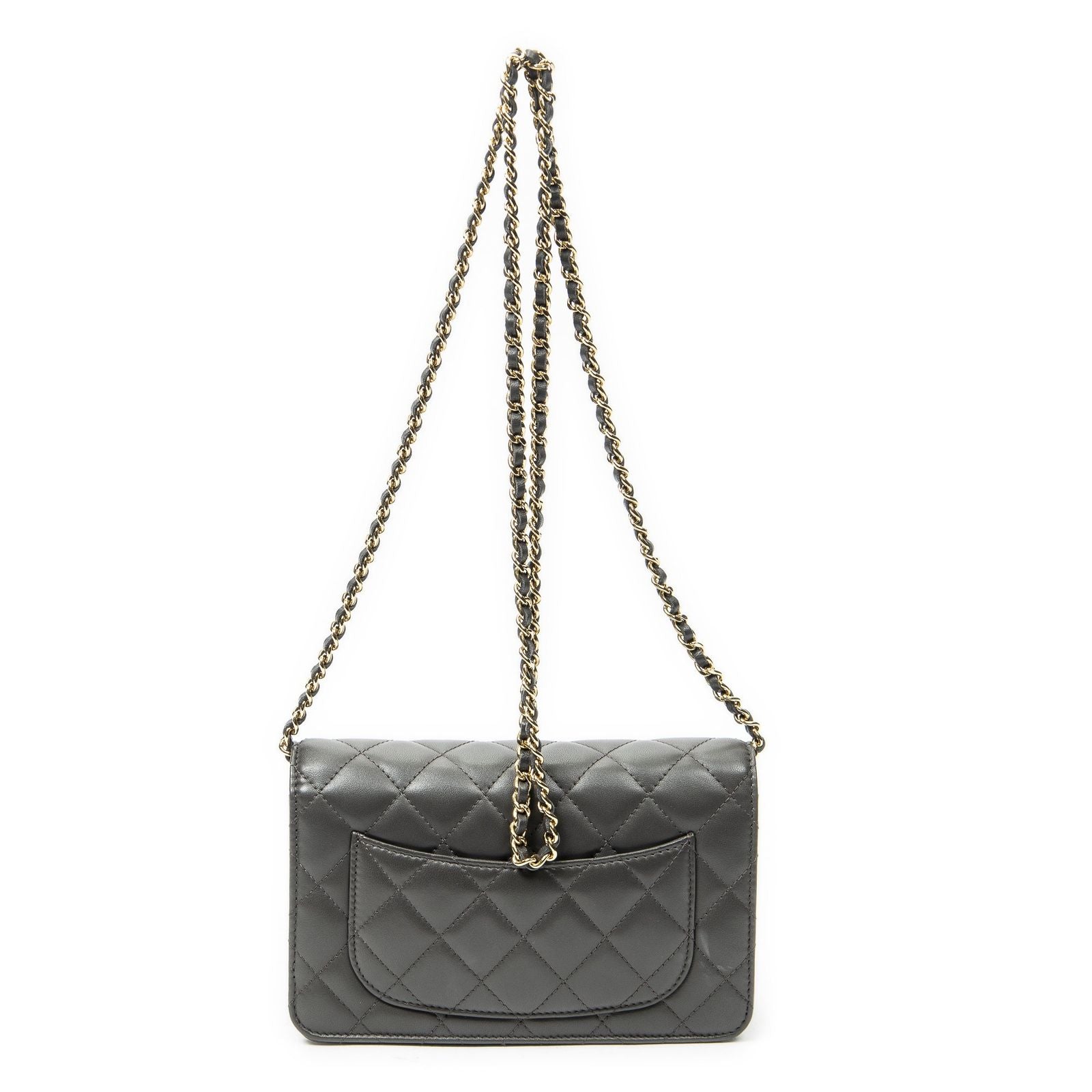 Chanel Classic Chain Wallet Dark Gray Quilted Lambskin Leather — view 5