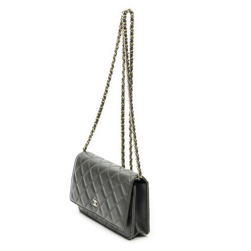 Chanel Classic Chain Wallet Dark Gray Quilted Lambskin Leather — view 2