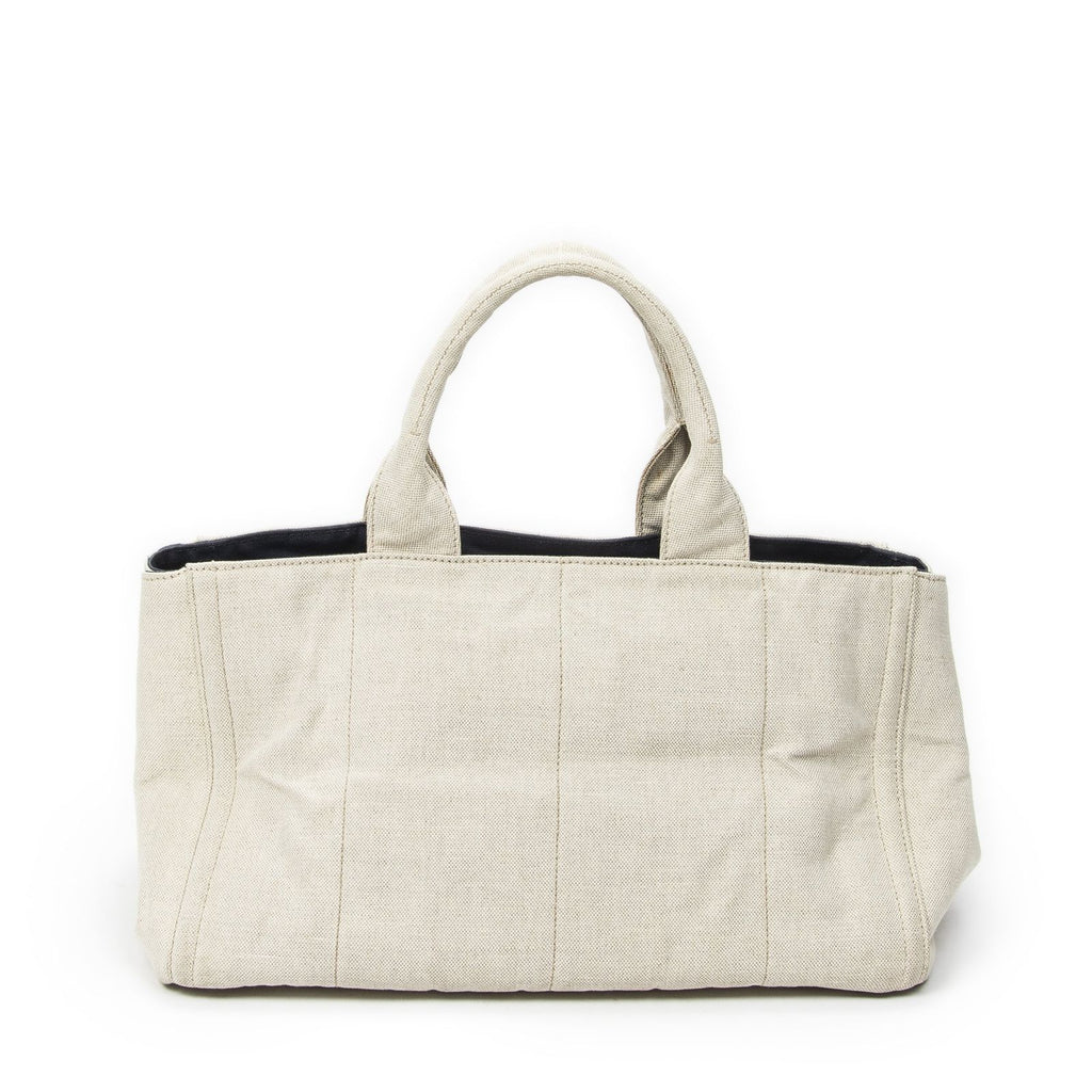 Prada Large Rhinestone Canapa Tote Beige Blue Embroidery Canvas — view 5