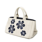 Prada Large Rhinestone Canapa Tote Beige Blue Embroidery Canvas — view 2