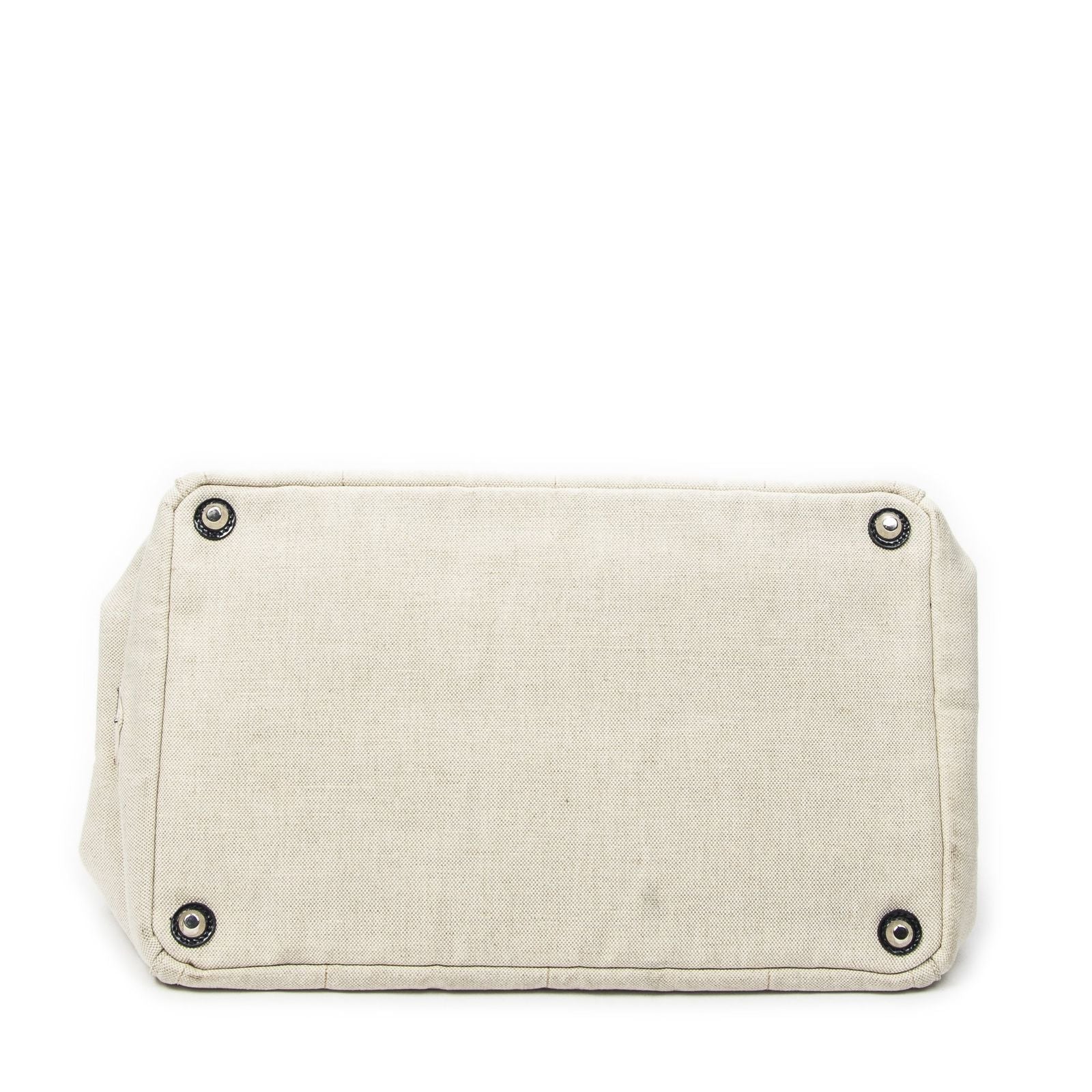 Prada Large Rhinestone Canapa Tote Beige Blue Embroidery Canvas — view 6