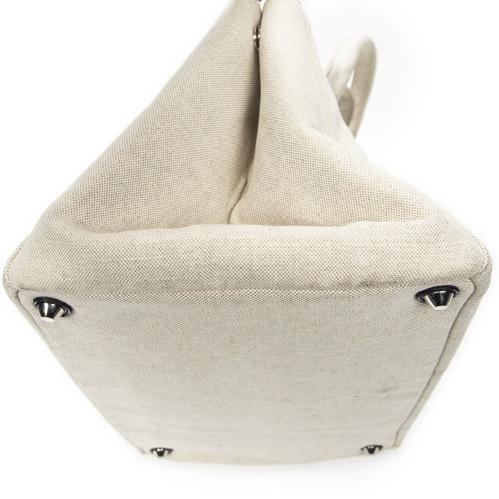 Prada Large Rhinestone Canapa Tote Beige Blue Embroidery Canvas — view 8