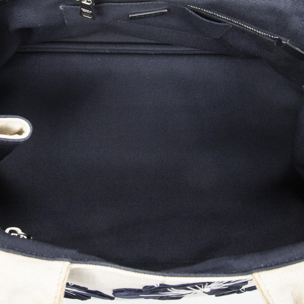 Prada Large Rhinestone Canapa Tote Beige Blue Embroidery Canvas — view 9