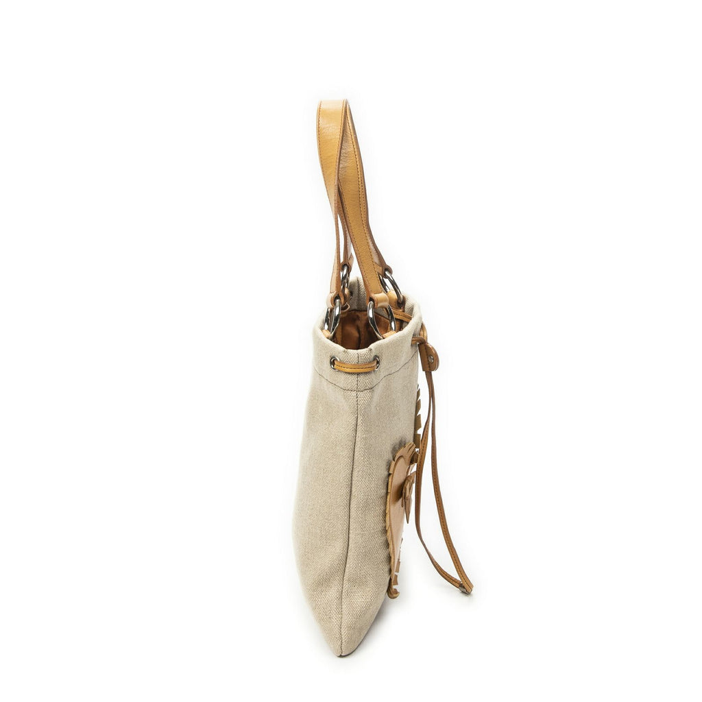 Saint Laurent Fringed Heart Applique Tote Beige Canvas — view 4
