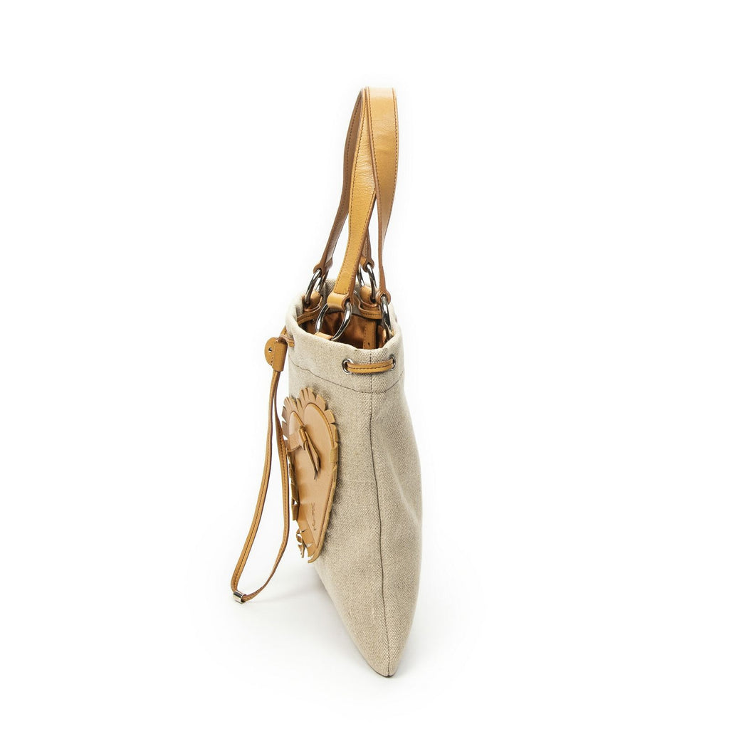 Saint Laurent Fringed Heart Applique Tote Beige Canvas — view 3
