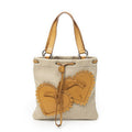Saint Laurent Fringed Heart Applique Tote Beige Canvas