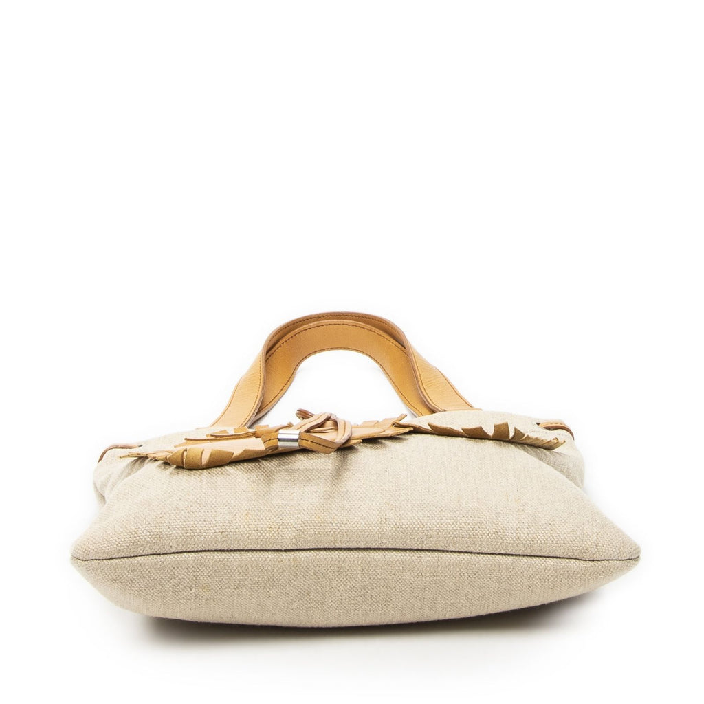 Saint Laurent Fringed Heart Applique Tote Beige Canvas — view 6