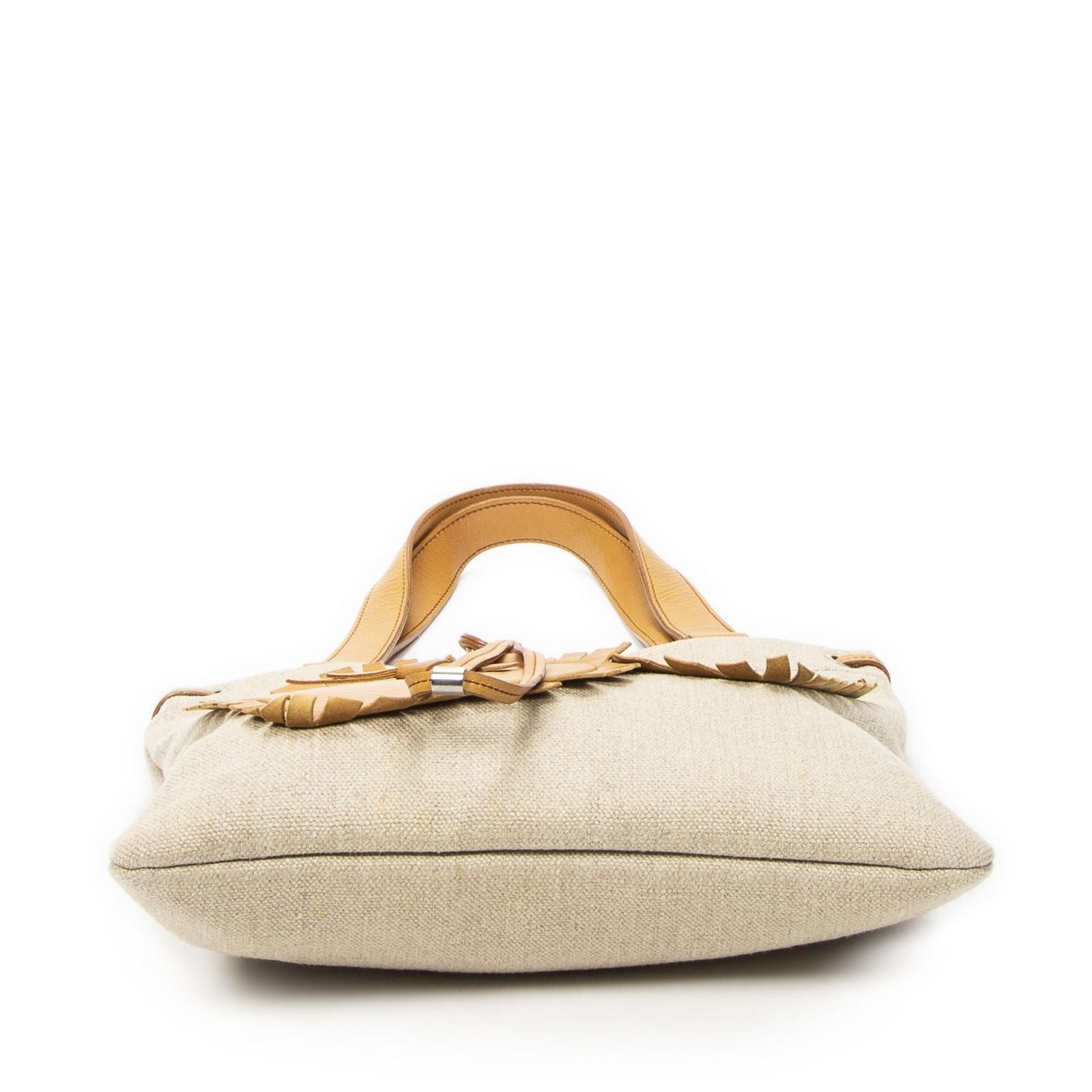 Saint Laurent Fringed Heart Applique Tote Beige Canvas — view 6