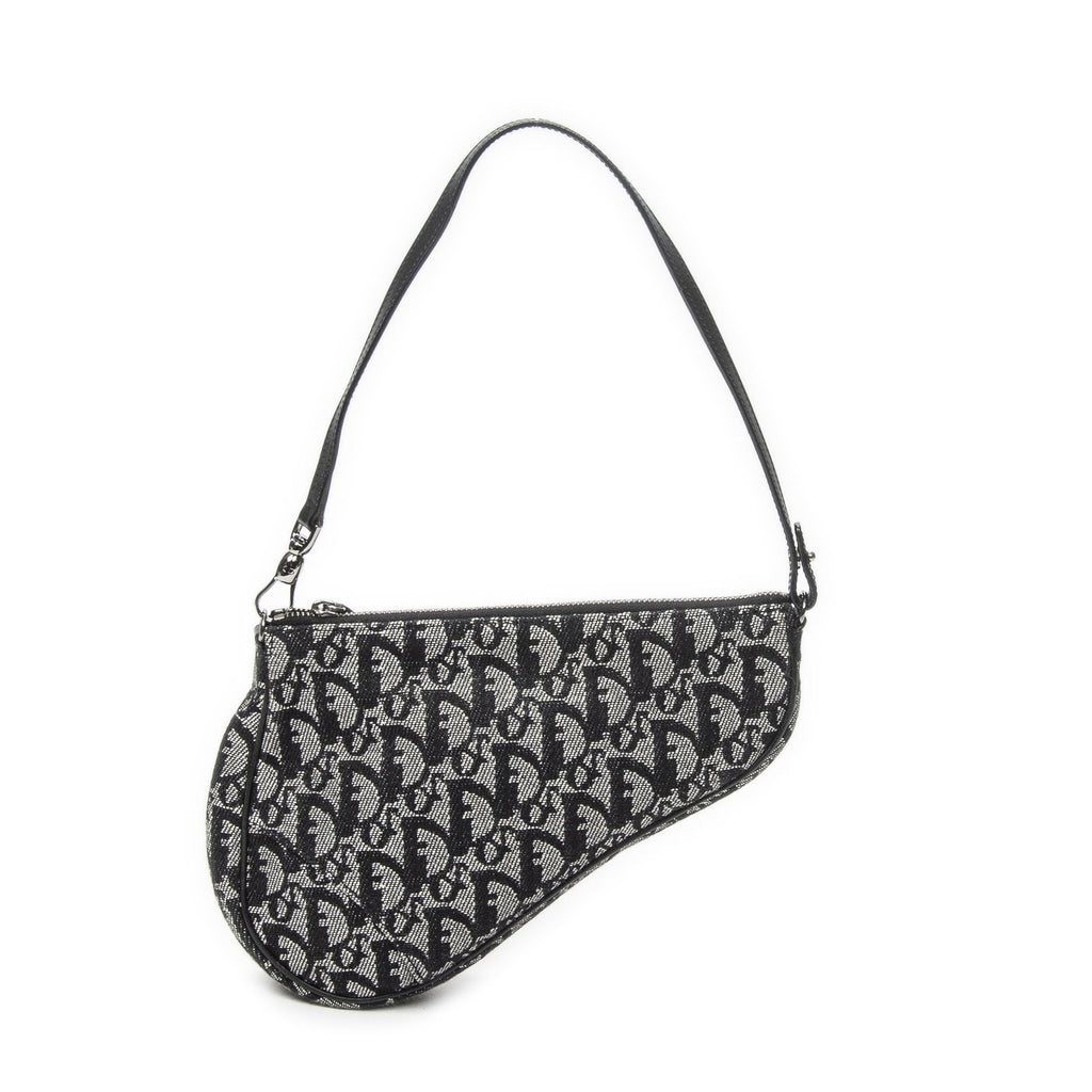 Dior Mini Saddle Pochette Black Gray Trotter Pattern Canvas Pouch