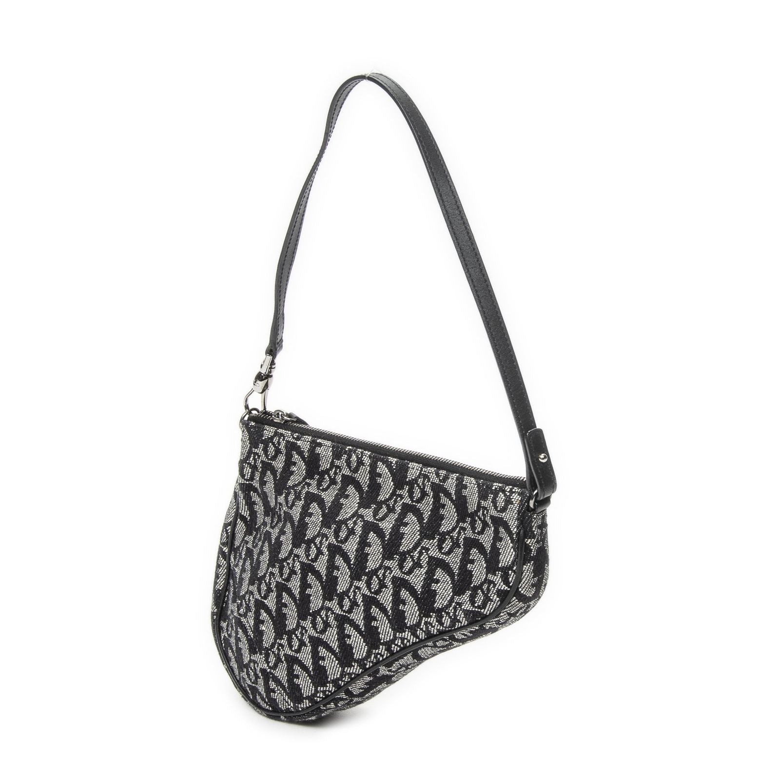 Dior Mini Saddle Pochette Black Gray Trotter Pattern Canvas Pouch — view 2