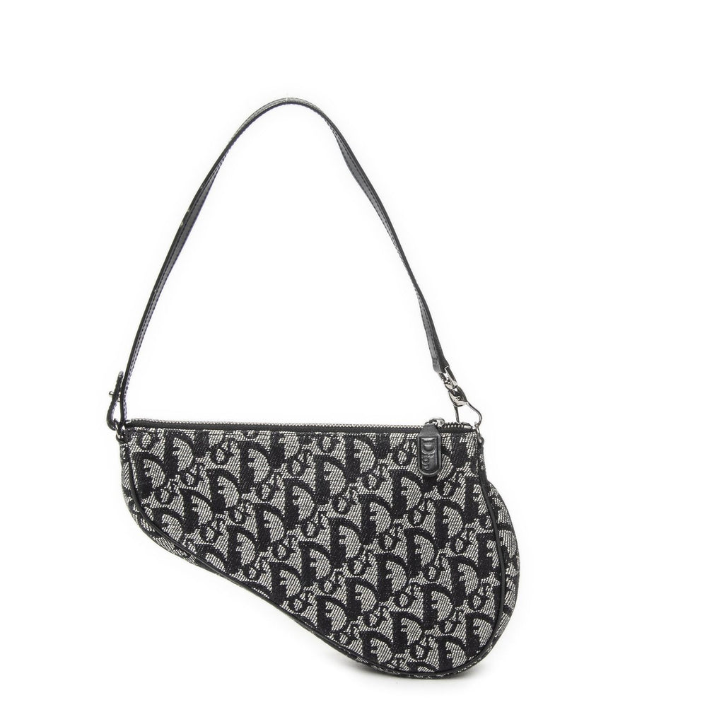 Dior Mini Saddle Pochette Black Gray Trotter Pattern Canvas Pouch — view 5