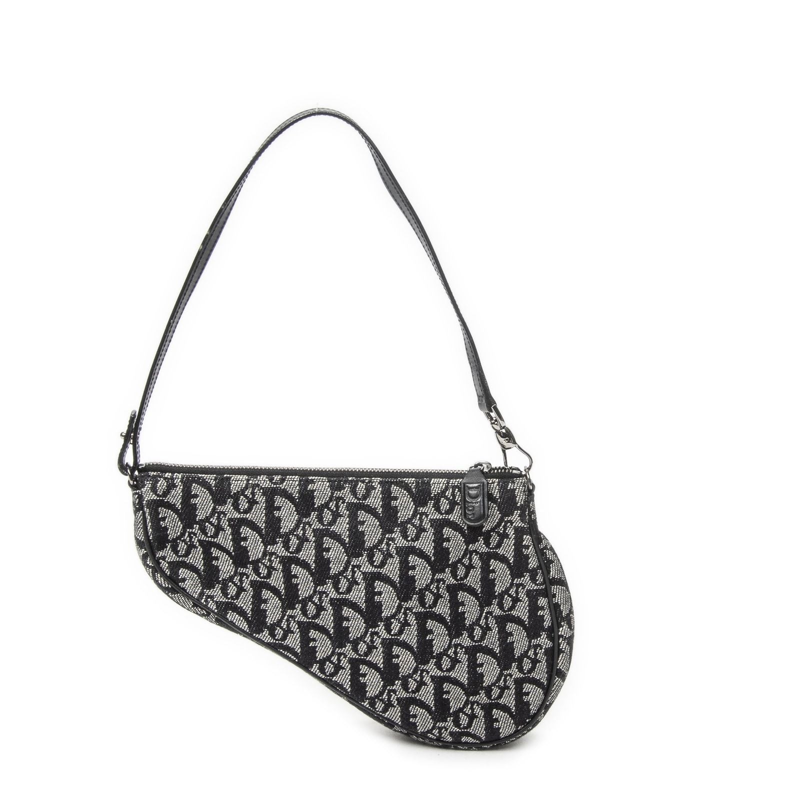 Dior Mini Saddle Pochette Black Gray Trotter Pattern Canvas Pouch — view 5