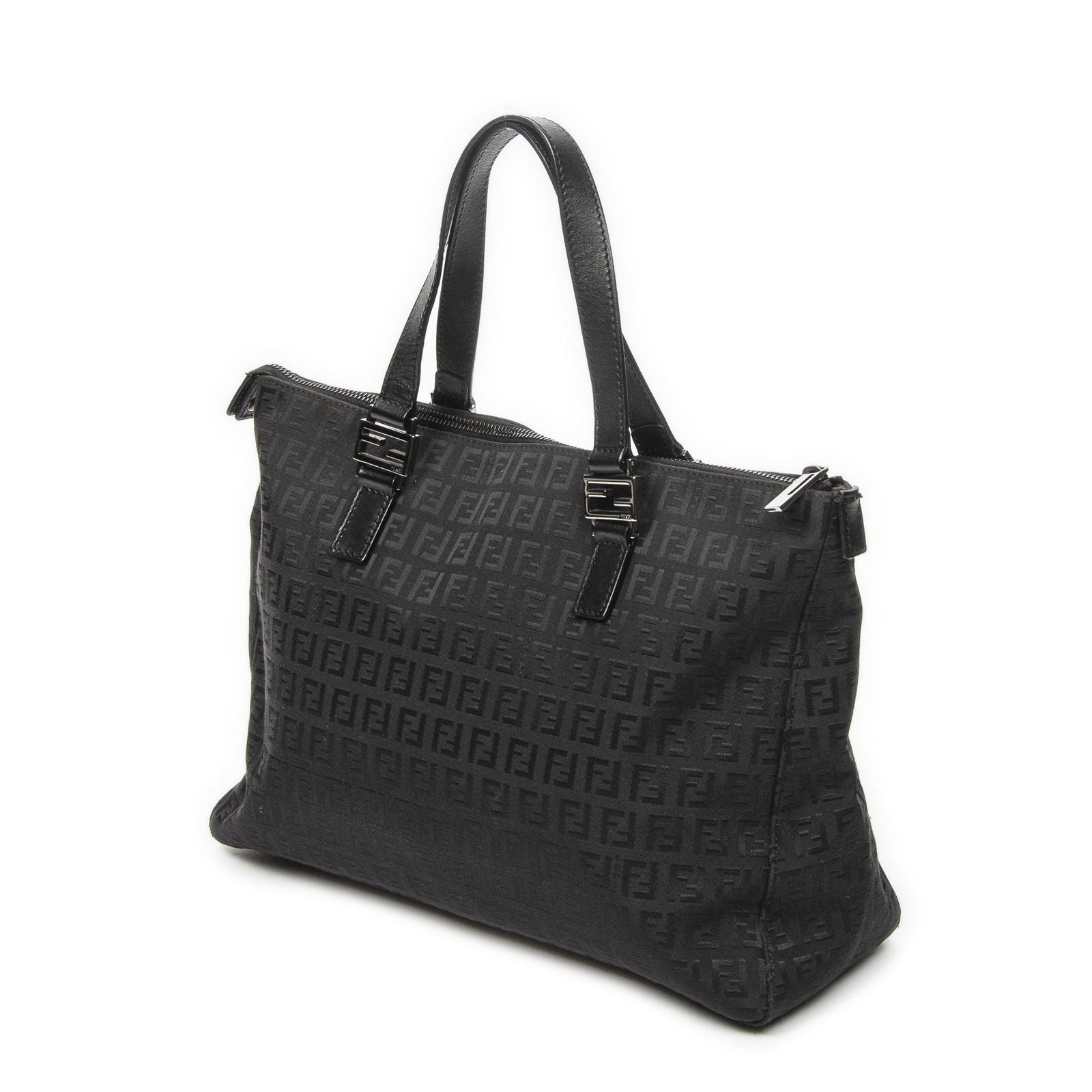 Fendi Roll Tote Black Zucchino Canvas — view 2
