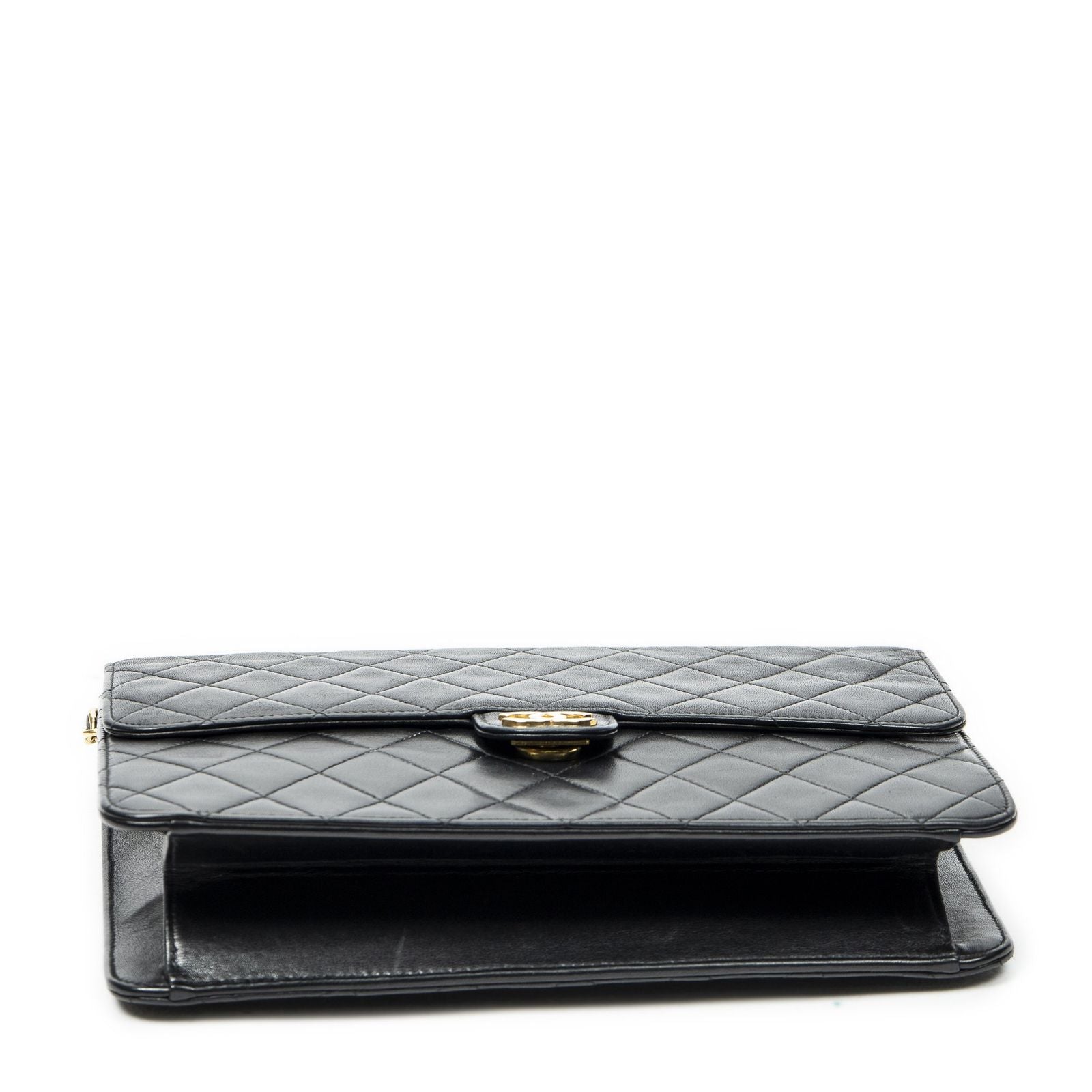 Chanel Vintage Pushlock Straight Flap Black Quilted Lambskin Leather — view 6