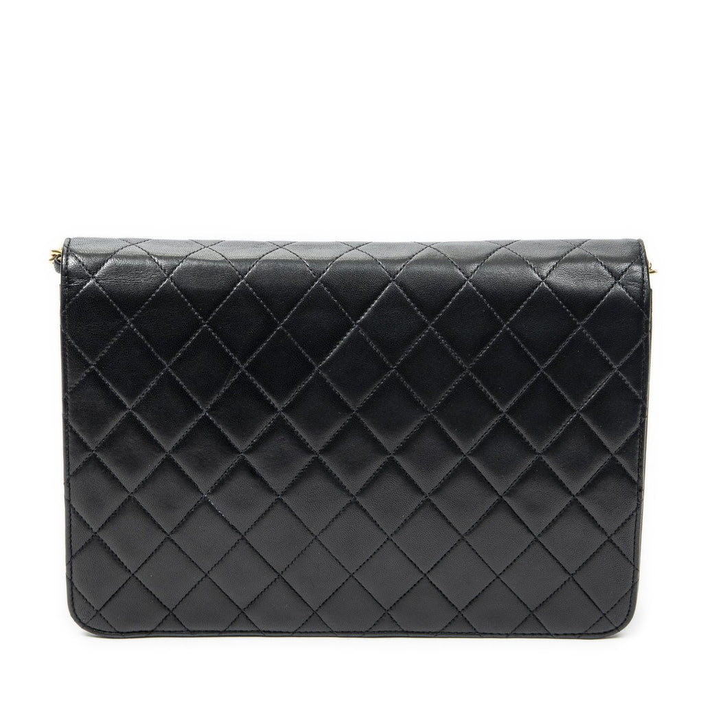 Chanel Vintage Pushlock Straight Flap Black Quilted Lambskin Leather — view 5